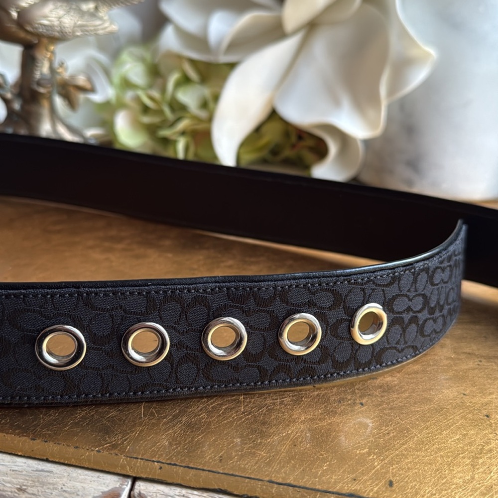 RARE! Coach Black Mini Sig Jacquard and Leather Belt #3977 - Picture 7 of 10